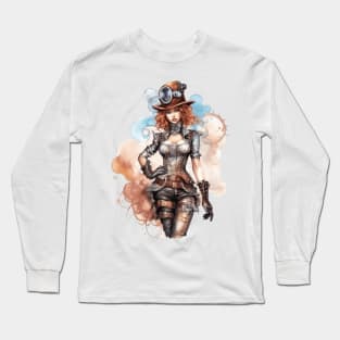 Watercolor Steampunk Girl #6 Long Sleeve T-Shirt